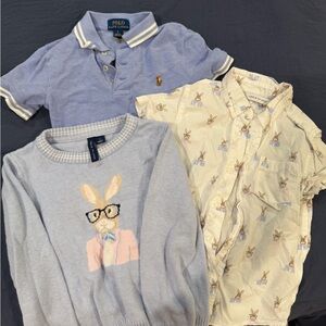 Janie and Jack Light Blue Bunny Sweater Top & Polo-Inspired Shirt Set EASTER